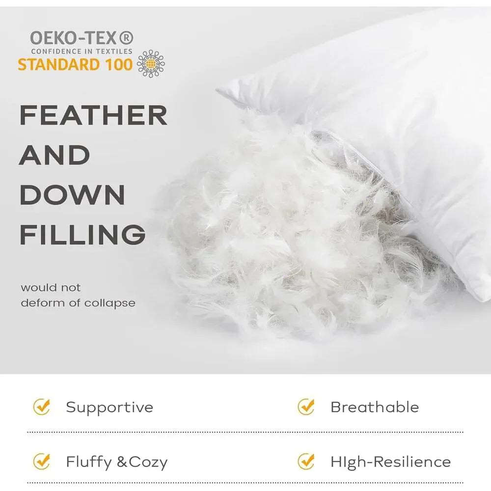 2 Down & Feather Throw Pillow Inserts 22x22, 100% Down-Proof Cotton Cover, White